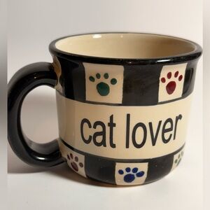 Cat Lover Mug Black & Cream Checkered Paw Print Coffee Cup – Ceramic